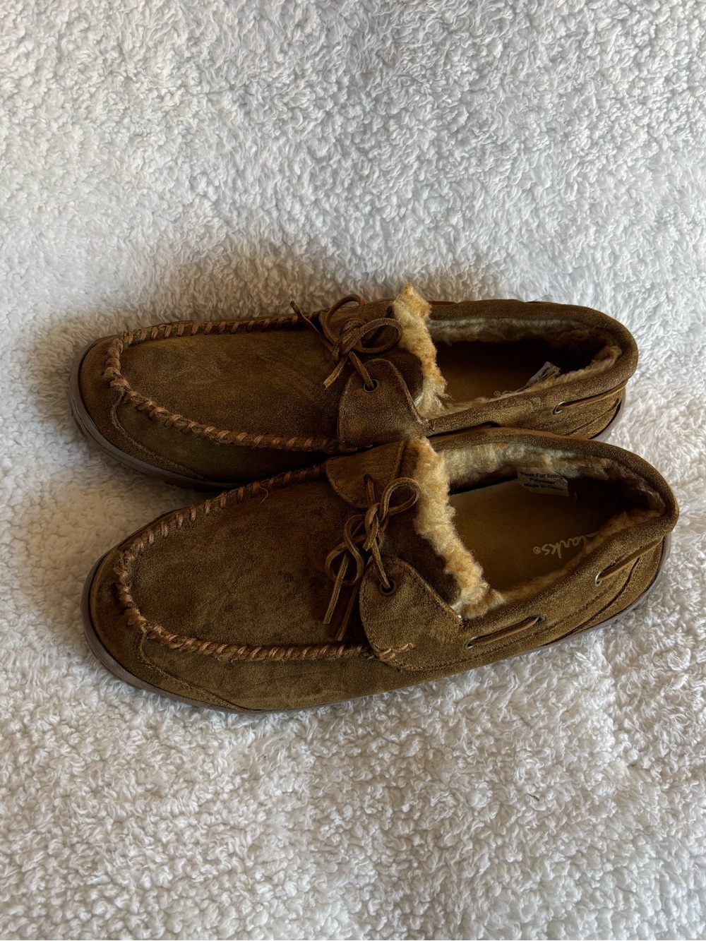 Men's Brown Suede Moccasin Slippers with Shearling Lining